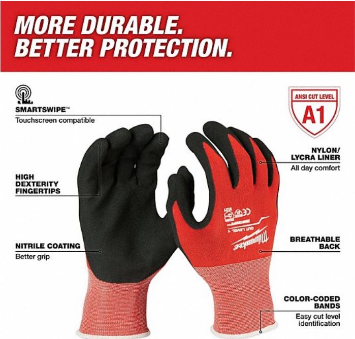 MILWAUKEE A1 CUT LEVEL DIPPED GLOVE