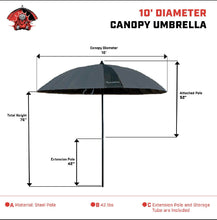 Load image into Gallery viewer, PipelinersCloud Heavy Duty Umbrella - 10&#39; Diameter Canopy
